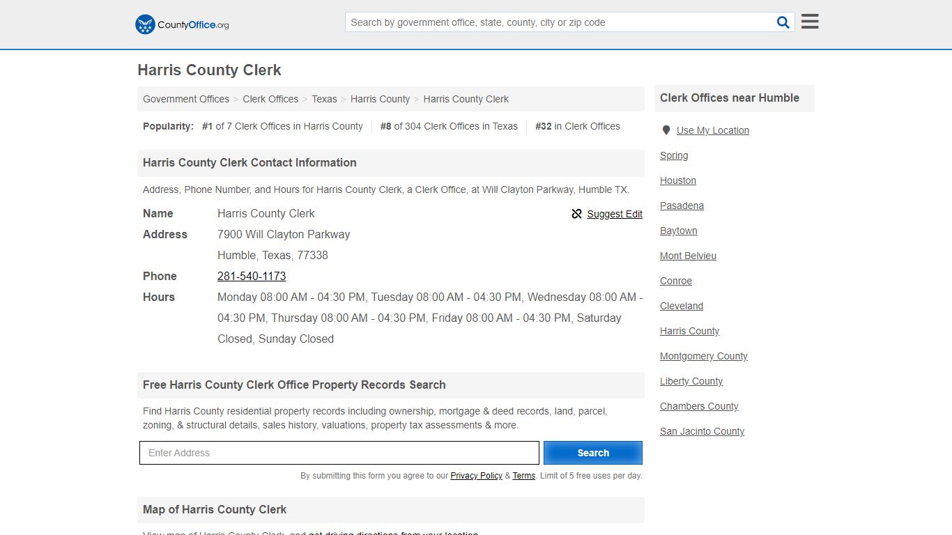 Harris County Clerk - Humble, TX (Address, Phone, and Hours)