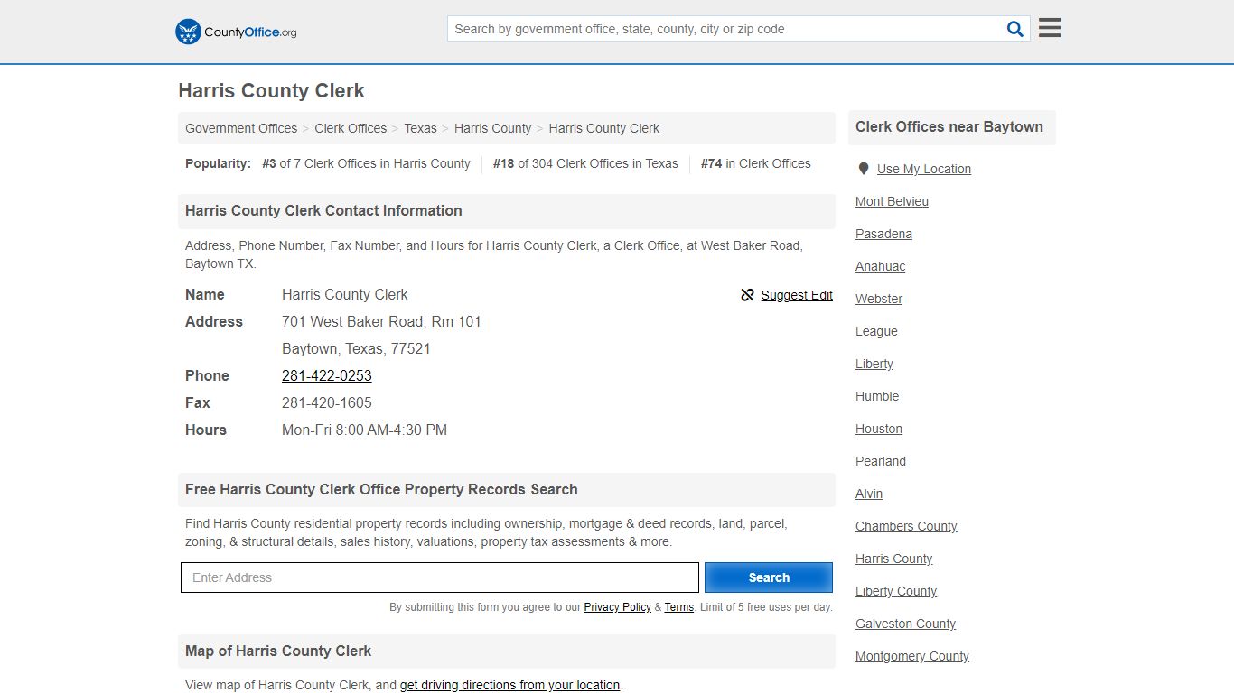 Harris County Clerk - Baytown, TX (Address, Phone, Fax ... - County Office